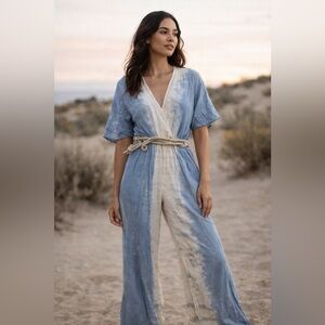 Vintage Havana Blue & White Rope-Tie Jumpsuit | Size M | Beachy Boho Vibes